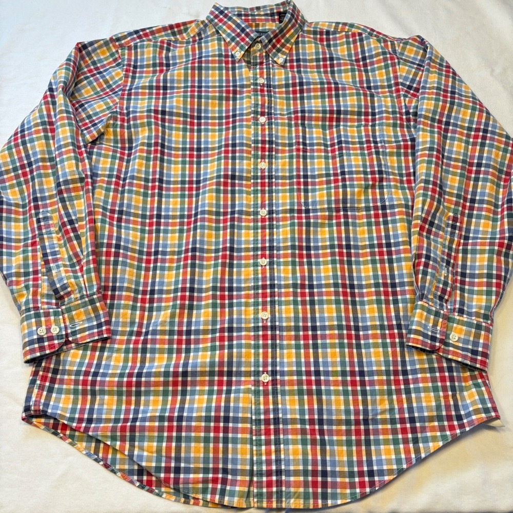 Lands End Mens‎ Tall Large Multicolor Tattersall Check Cotton Button Down Shirt